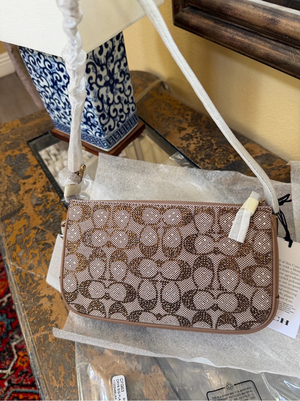 Coach Small Signature Crystals Canvas Crossbody Bag in Brown